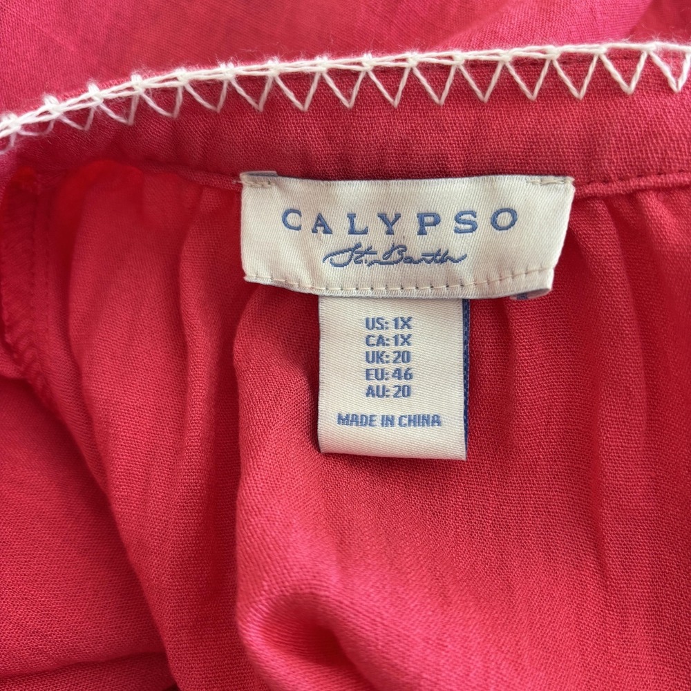 Calypso St. Barth Embroidered Tunic Top Womens Size 1X Pink Boho Peasant‎ Beach - Picture 5 of 8